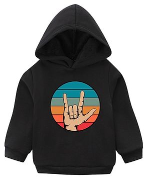 KAVEE Pure Cotton Warm Fleece  Full Sleeves Placement Printed Hooded Sweatshirt - Black