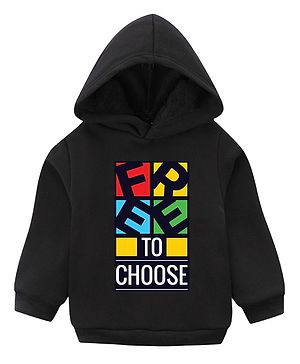 KAVEE Pure Cotton Warm Fleece  Full Sleeves To Choose Text Printed Hooded Sweatshirt - Black