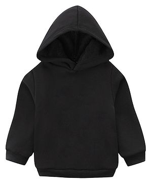 KAVEE Full Sleeves Solid Pure Cotton Warm Fleece Hooded Sweatshirt - Black