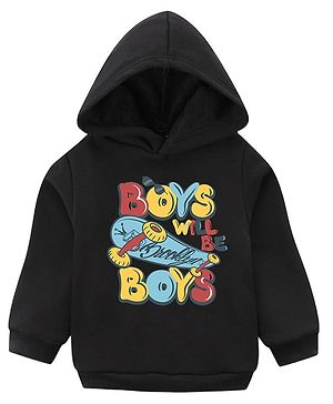 KAVEE Full Sleeves Skateboard Printed Pure Cotton Warm Fleece Hooded Sweatshirt - Black