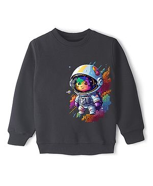 KAVEE Pure Cotton Warm Fleece Full Sleeves Astronaut Printed Sweatshirt - Black