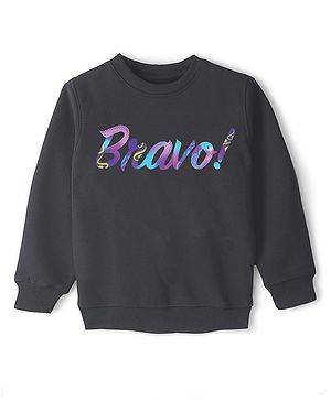 KAVEE Pure Cotton Warm Fleece Full Sleeves Placement Text Printed  Sweatshirt - Black