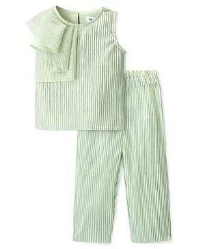 Babyoye Woven Sleeveless Party Wear Top & Trouser Set with Textured Fabric - Mint