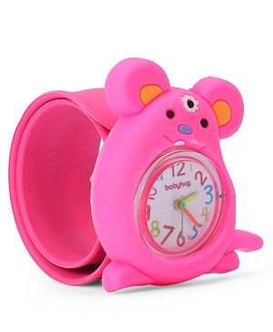 Babyhug Free Size Mice Shaped Analog Watch - Dark Pink
