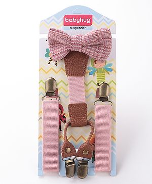 Babyhug Free Size Textured Bow and Suspender Set -Pink