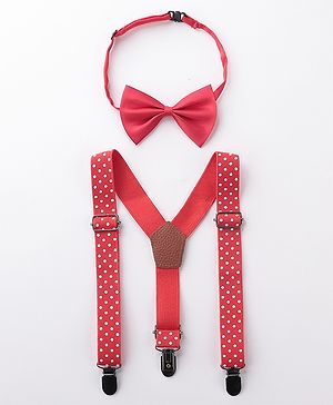 Babyhug Bow and Suspender Set Polka Dot  Printed - Red