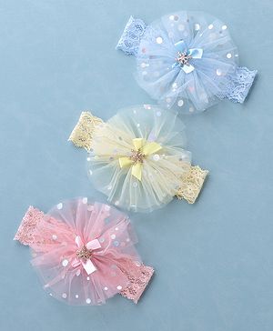 Babyhug Free Size Headband With Flower Applique Pack of 3 - Multicolor