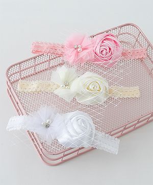 Babyhug Free Size Headbands With Flower Applique Pack of 3- Multicolor