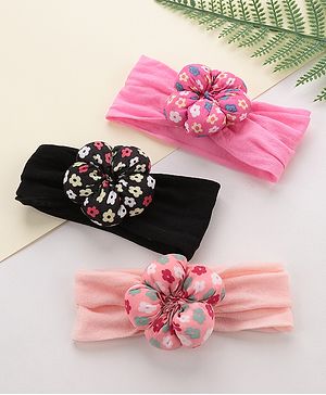 Babyhug Free Size Floral Printed Headband Pack of 3 - Pink Black & Peach
