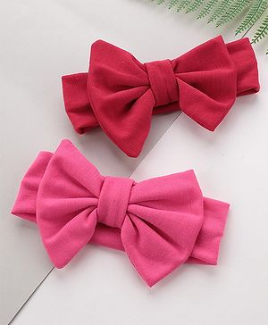 Babyhug Free Size Headbands With  Bow Applique Pack of 2- Red & Pink