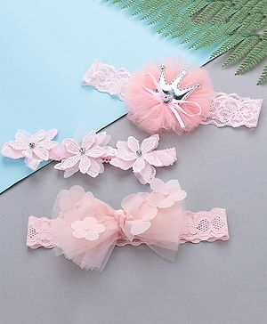Babyhug Free Size Bow & Flower Headbands Pack of 3 - Pink