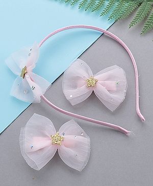 Babyhug Free Size Hair Accessories Combo Set of 3 with Bow Applque - Pink