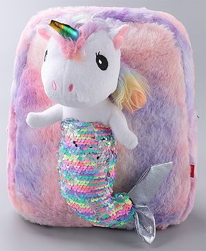 Babyhug Fur Fashion Backpack Unicorn Applique - Multicolor
