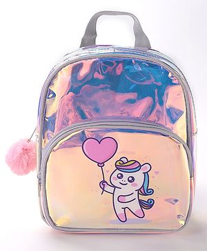Babyhug Fashion Backpack With Unicorn Print & Fur Zipper - Silver
