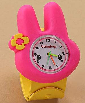 Babyhug Free Size Bunny Shaped Analog Watch - Yellow & Pink