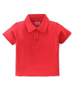 Babyhug 100% Cotton Knit Half Sleeves Polo T-Shirt Solid Colour - Red