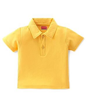 Babyhug 100% Cotton Knit Half Sleeves Polo T-Shirt Solid Colour - Yellow