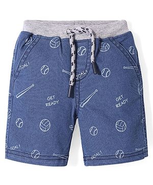 Babyhug Cotton Denim Shorts With Stretch Ball Print- Blue