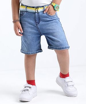 Babyhug Denim Knee Length Shorts  With Stretch Solid Colour - Blue