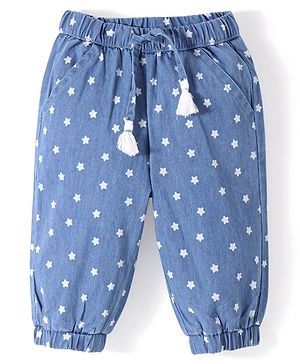 Babyhug Cotton Lycra Full Length Joggers Stars Printed - Blue