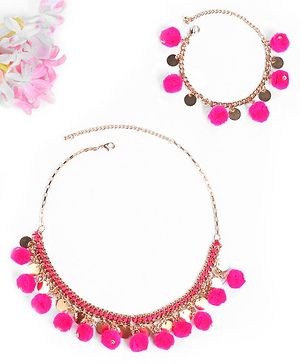 Earthy Touch Metal Bracelet & Neck Chain Jewellery Set - Pink