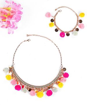 Earthy Touch Metal Bracelet & Neck Chain Jewellery Set - Multicolour