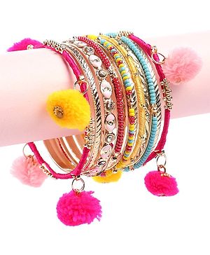 Earthy Touch Bangles With Beads Embellishment and Multicolour - Set of 12