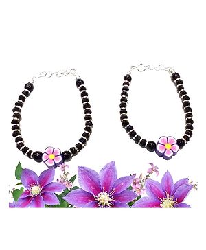 ELOISH 925 Sterling Silver Purple Flower Nazariya with Black Crystals for Baby Boy's and Baby Girl's (Children) (Purple)