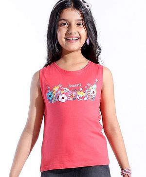 Pine Kids 100% Cotton Sleeveless Floral 3D Applique T-Shirt - Pink