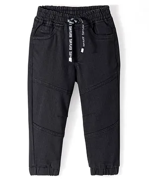 Babyhug Denim Full Length Joggers With Stretch Solid Color - Black