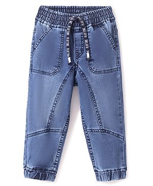 Babyhug Denim Full Length  With Stretch Washed  Joggers - Blue