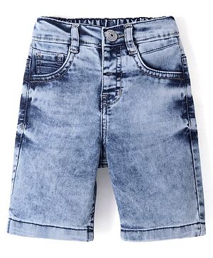 Babyhug Cotton Spandex Knee Length Washed Stretchable Denim Jamaican - Blue