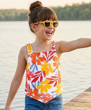 Pine Kids Cotton Knit Sleeveless Top Floral Print - Multicolor