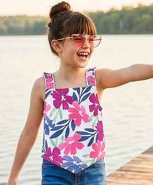 Pine Kids Cotton Knit Sleeveless Top Floral Print - Multicolor