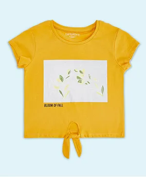 Pantaloons Junior Half Sleeves Floral & Bloom Of Fall Text Printed  Top - Mustard Yellow