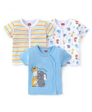 Babyhug 100% Cotton Knit Half Sleeves Front Open Vests Striped & Animal Print  Pack of 3 - Multicolour