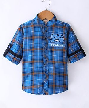 Rikidoos Full Sleeves Tartan Checked Shirt - Blue