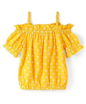 Babyhug Rayon Woven Cold Shoulder Sleeves  Top with Polka Dot Print -Yellow