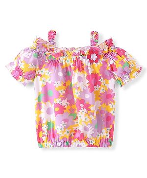 Babyhug 100% Rayon Woven Half Sleeves Floral Print Topc- Multicolour
