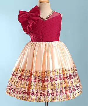 Enfance Sleeveless Overlap Design Ruffled Bodice Detailed & Vintage Style Printed Dress - Rani