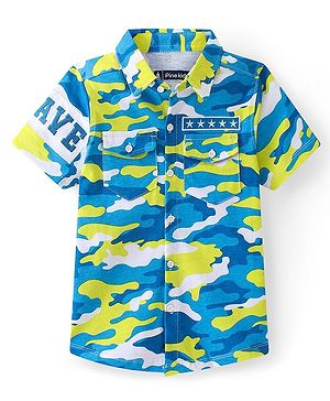 Pine Kids Cotton Half Sleeves Camouflage Shirt with Patches - Multicolor