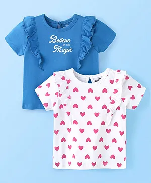 Doodle Poodle 100% Cotton Half Sleeves Text & Heart Printed T-Shirts Pack of 2 - Blue & White