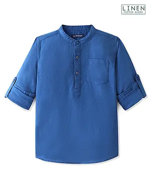 Pine Kids Linen Woven Solid Shirts - Blue