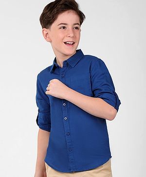 Pine Kids Linen Woven Full Sleeves Solid Shirt - Navy Blue