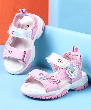 Cute Walk by Babyhug Sandals With Velcro Closure Floral Applique -  Pink