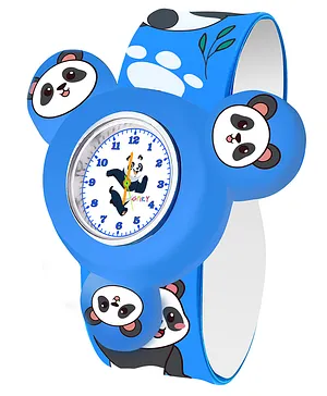 Spiky Blue LED Light Spinner Dial Snap Slap Bands with Panda Pattern Analog Watch