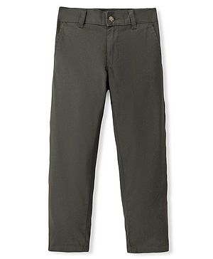 Pine Kids Cotton Elastane Woven Full Length Solid Colour Trousers - Olive