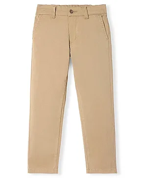 Pine Kids Cotton Elastane Woven Full Length Solid Colour Trousers - Khaki