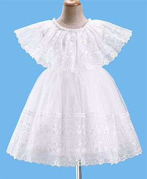 Babyhug Half Sleeves Floral Embroidered Party Frock - Offwhite