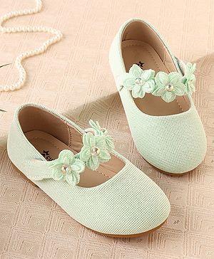 Cute Walk by Babyhug Ballerina with Floral Applique & Velcro Closure -Green